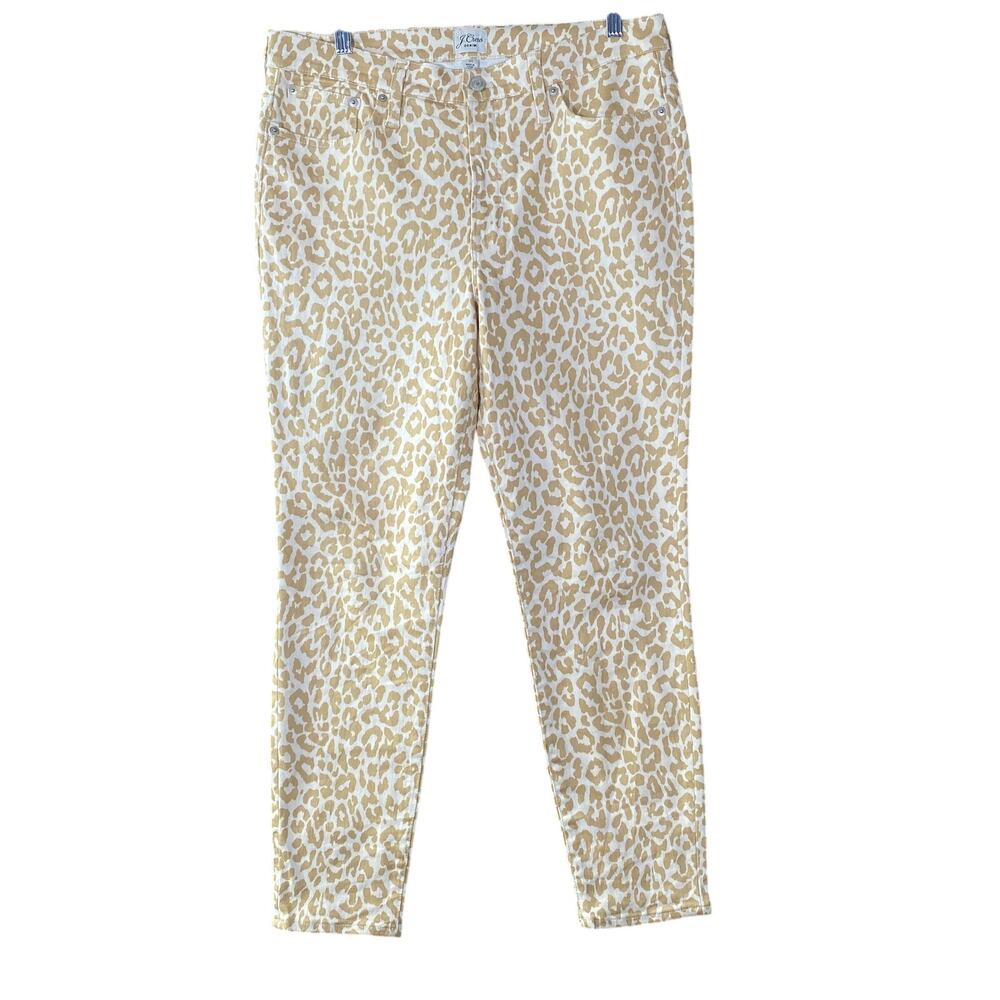 J Crew Womens Jeans Cream Brown Leopard High Rise Toothpick Stretch 31